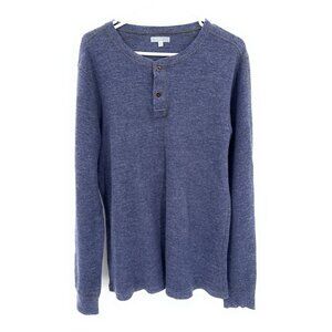 Wallace & Barnes Shirt Mens XLT Waffle Henley Knit Basic Thermal Blue